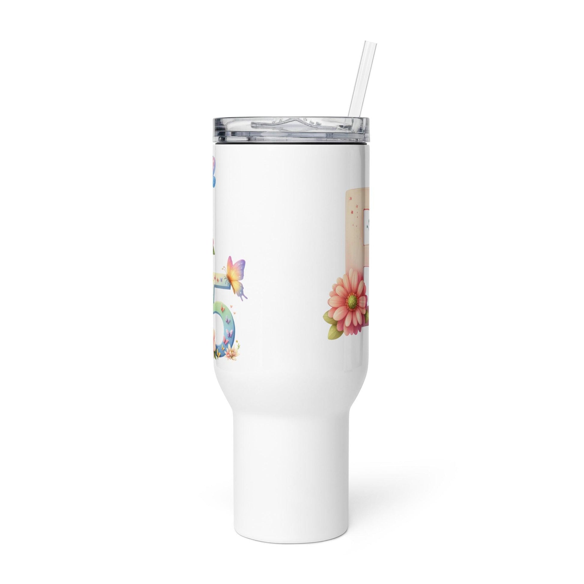 Custom number & letter tumbler with handle - Tumbler World